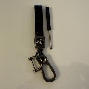 Honda Key Fob Keychain in Black Leather with Logo NWT